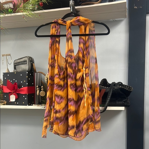 Diane Von Furstenberg Marroca Printed Silk Chiffon Sleeveless Blouse Size 2 - Picture 5 of 8